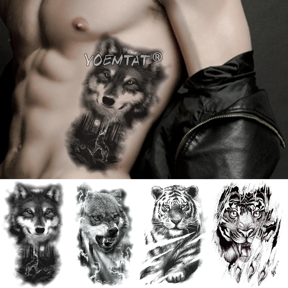 

Временная татуировка луна, лес, волк, наклейка, Лев, тигр, водостойкая татуировка, воин, животное, боди-арт, поддельные татуировки для мужчин, ...