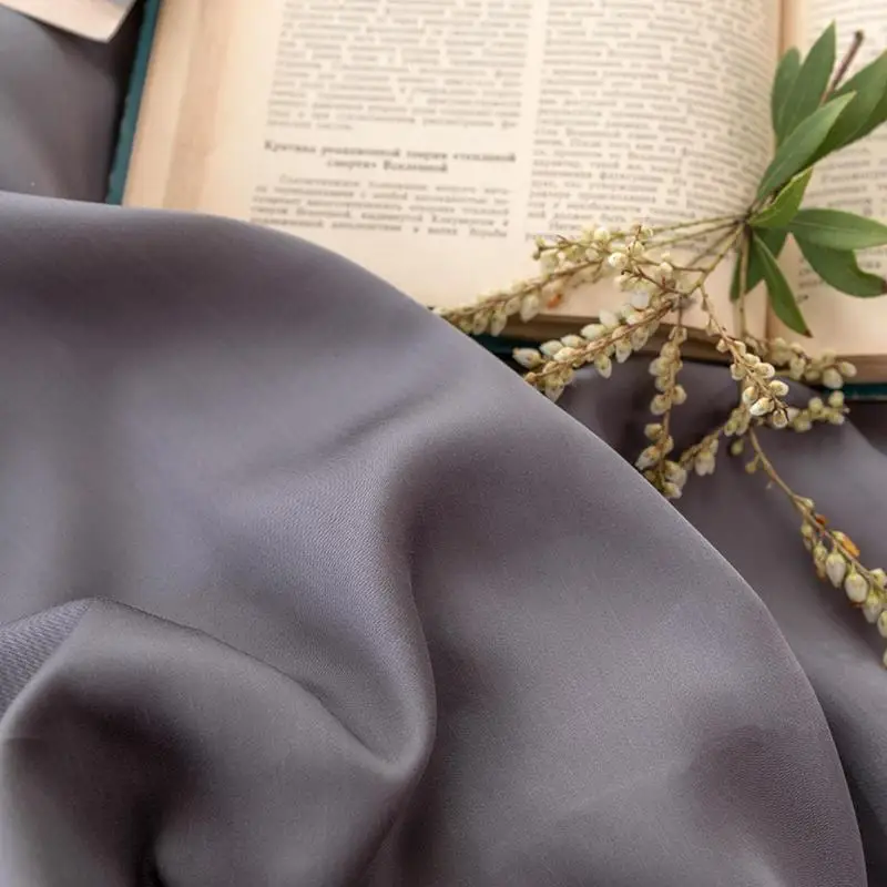 

100% Silk Bedding Set Queen King Size Luxury Brand Grey Solid Bedclothes , AB-side Bedspread with Bed Sheets and Pillowcases