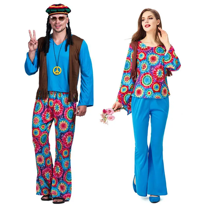 

Adult Retro 60s 70s Hippie Love Peace Costume Cosplay Women Men Couples Halloween Purim Party Costumes Fancy Dress