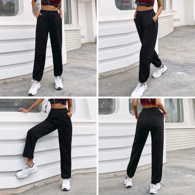 

EFINNY Loose High Waist Casual Sports Trousers Running Trousers Spring Summer Fashion Women Black Trousers
