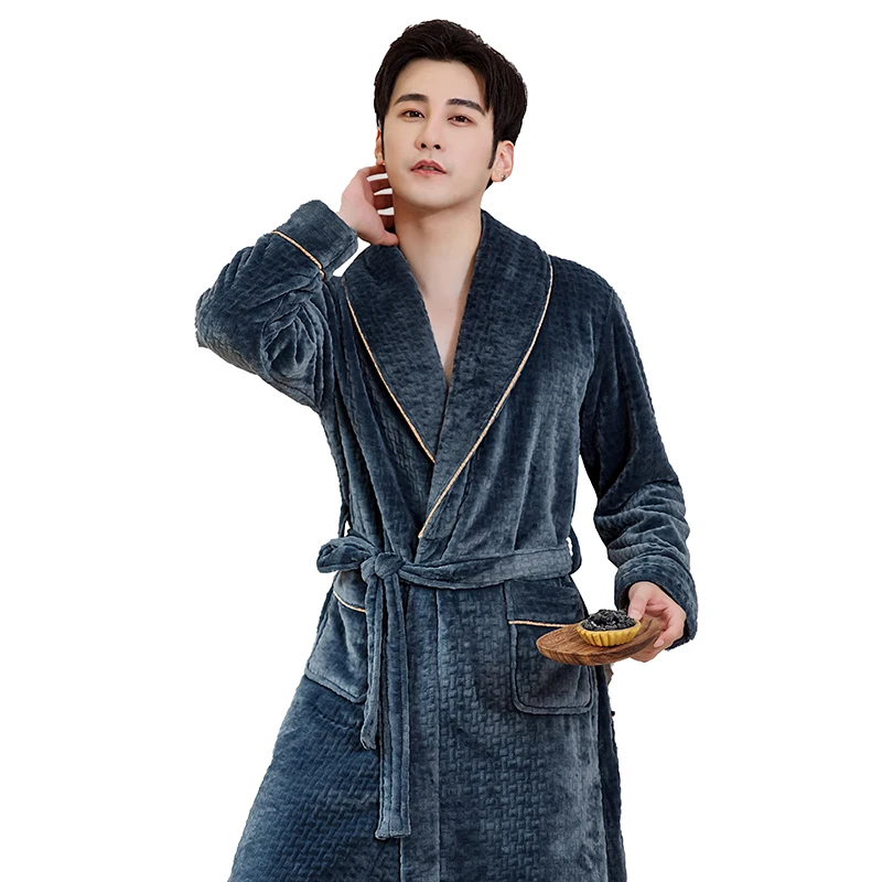 

Plus Size 3XL Flannel Winter Sleepwear Men Robe Kimono Gown Warm Soft Bathrobe Nightgown Male Loose Nightwear Causal Home Wear