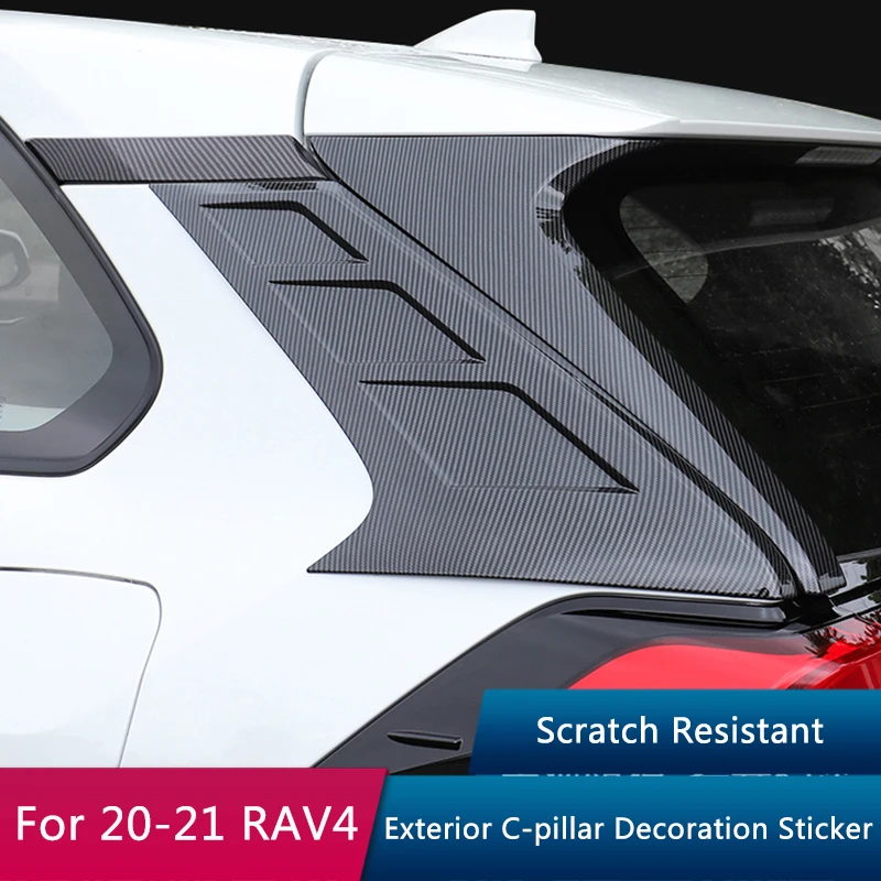 

QHCP Rear Window Carbon Fiber Grain C-Pillar Triangle Cover Trim Decorative Sticker Car Exterior Styling For Toyota RAV4 20-21