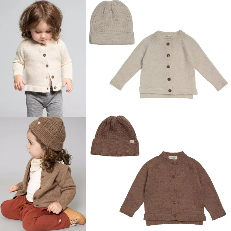 

Симпатичная модель 2021 AW, осенне-зимняя Брендовая детская модель, однотонная детская вязаная верхняя одежда, куртка с капюшоном