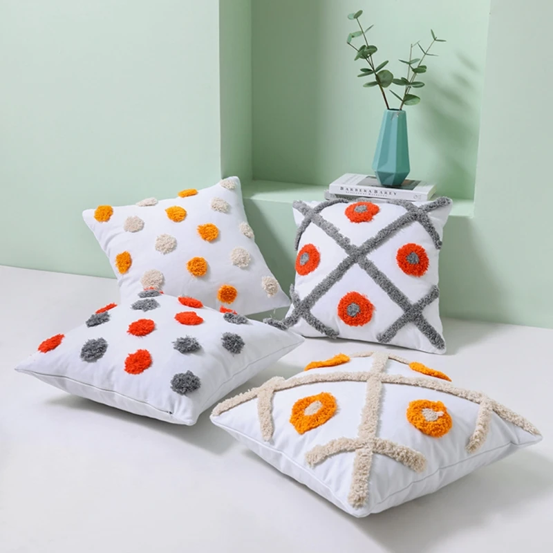 

Богемный тканый ворсовый чехол для диванной подушки разноцветные помпоны круглый точечный крест декоративный чехол для подушки для дивана