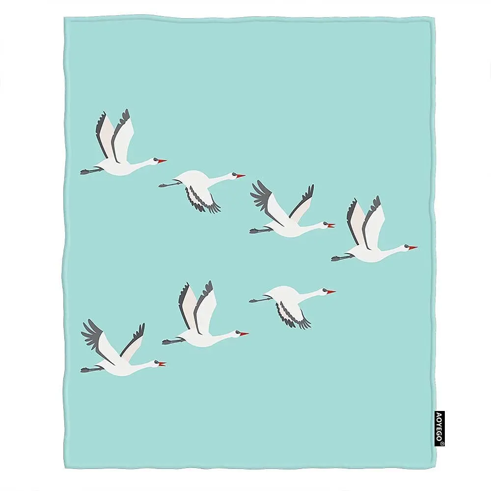 

Одеяло из флока с Журавлями, милый мультяшный Летающий аист, миграционное мягкое декоративное Фланелевое покрывало для дивана, уличной спа...