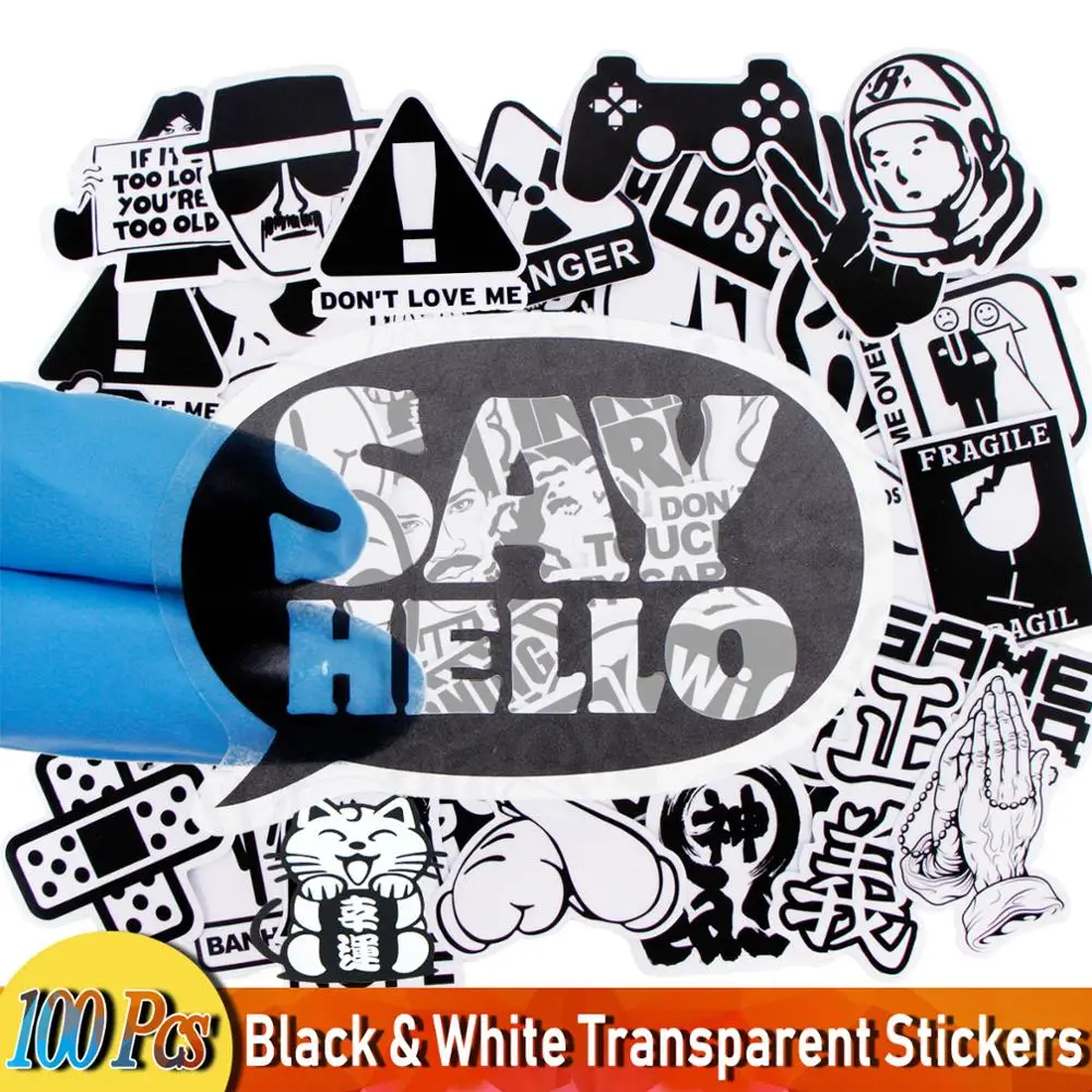 100 шт./лот черно белая прозрачная наклейка для детей Diy игрушка ноутбука багаж