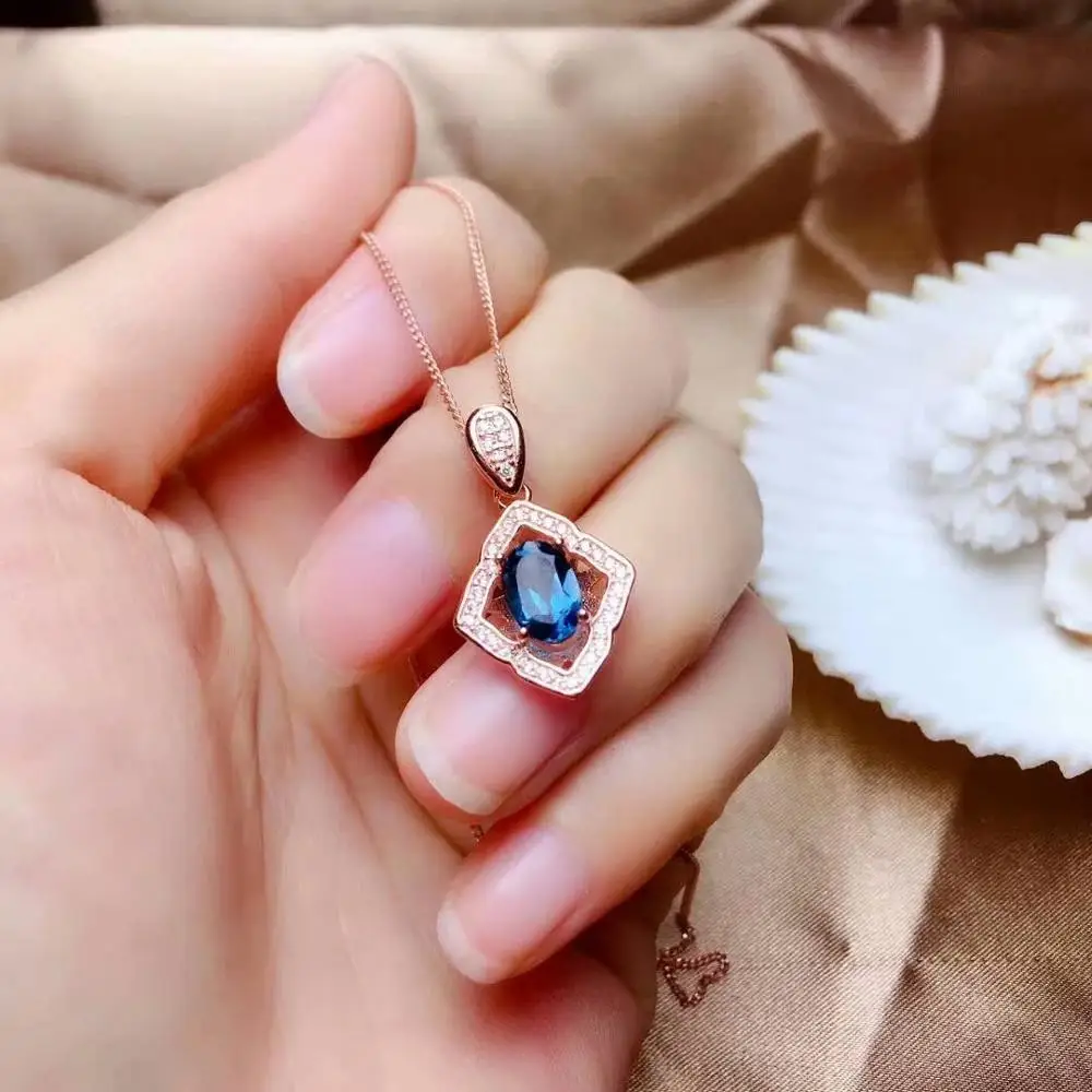 

SHILOVEM 925 STERLING SILVER NATURAL BLUE TOPAZ RINGS PENDANTS FINE JEWELRY WOMEN WEDDING OPEN SEND NECKLACE NEW MTZ050711AGB