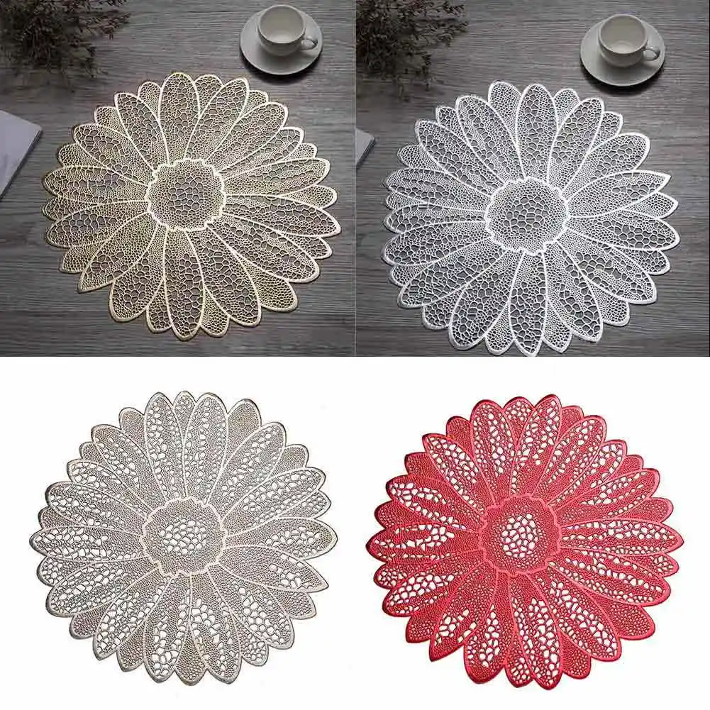 

PVC Table Placemat Hollow Floral Shaped Anti-slip Place Mat Kitchen Supplies B2Cshop