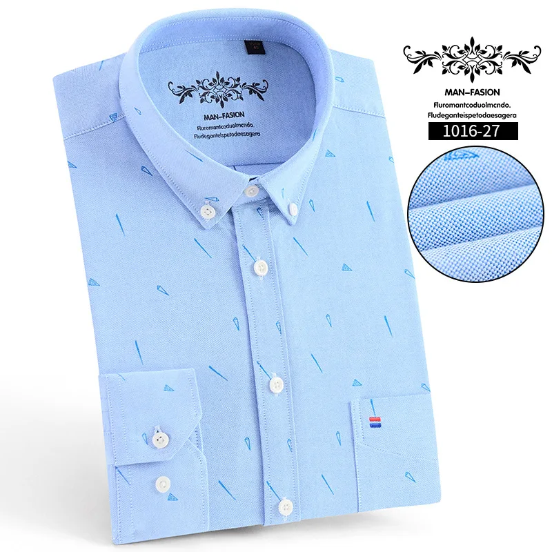 Рубашка мужская с длинным рукавом хлопок Оксфорд принт удобная приталенная в