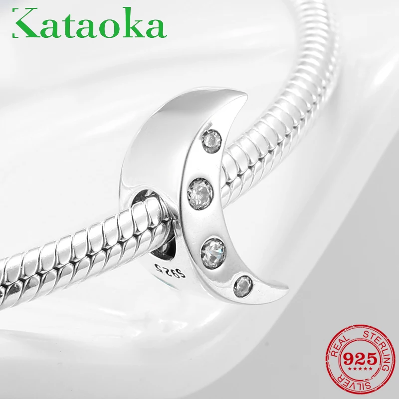 Настоящие искусственные серебряные изогнутые лунные четкие CZ шармы бусины