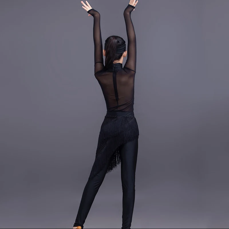 

Kids Girls Latin Dance Practice Wear Suit High Collar Tops Leotard+Pants Fringe Skirt Cha Cha/Samba/Tap Dance Competition Outfit