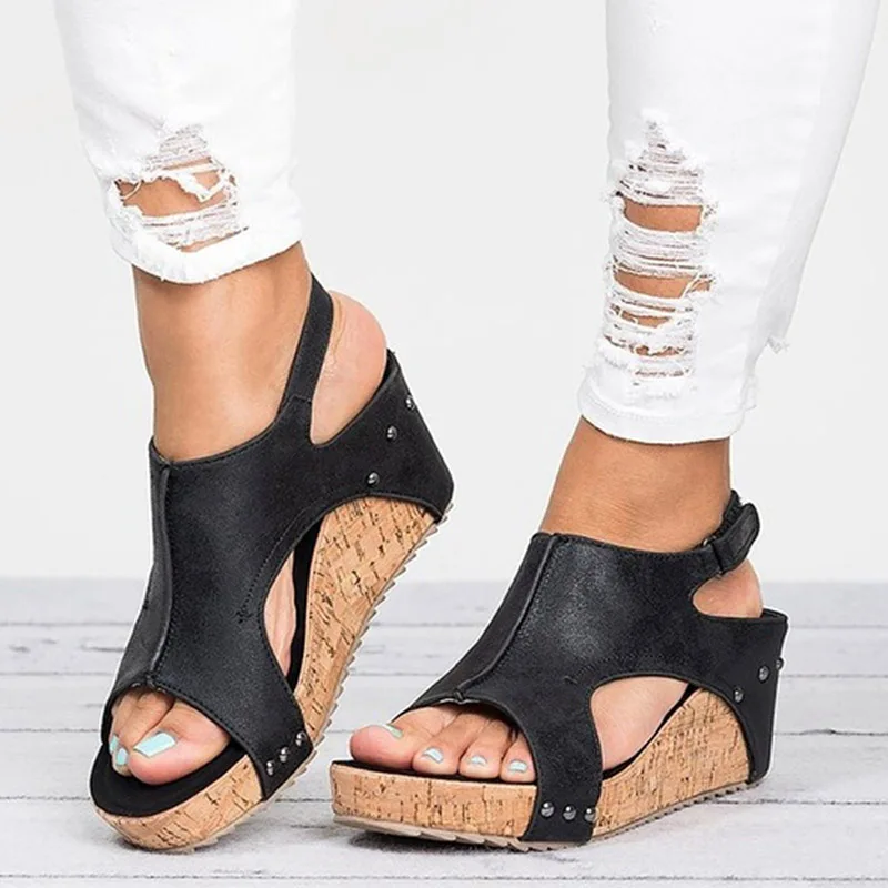 

Gladiator Sandals Platform Women Wedges Shoes Leather Female 2020 Summer Trifle Open Toe High Black mujer Flip Flops Slipper