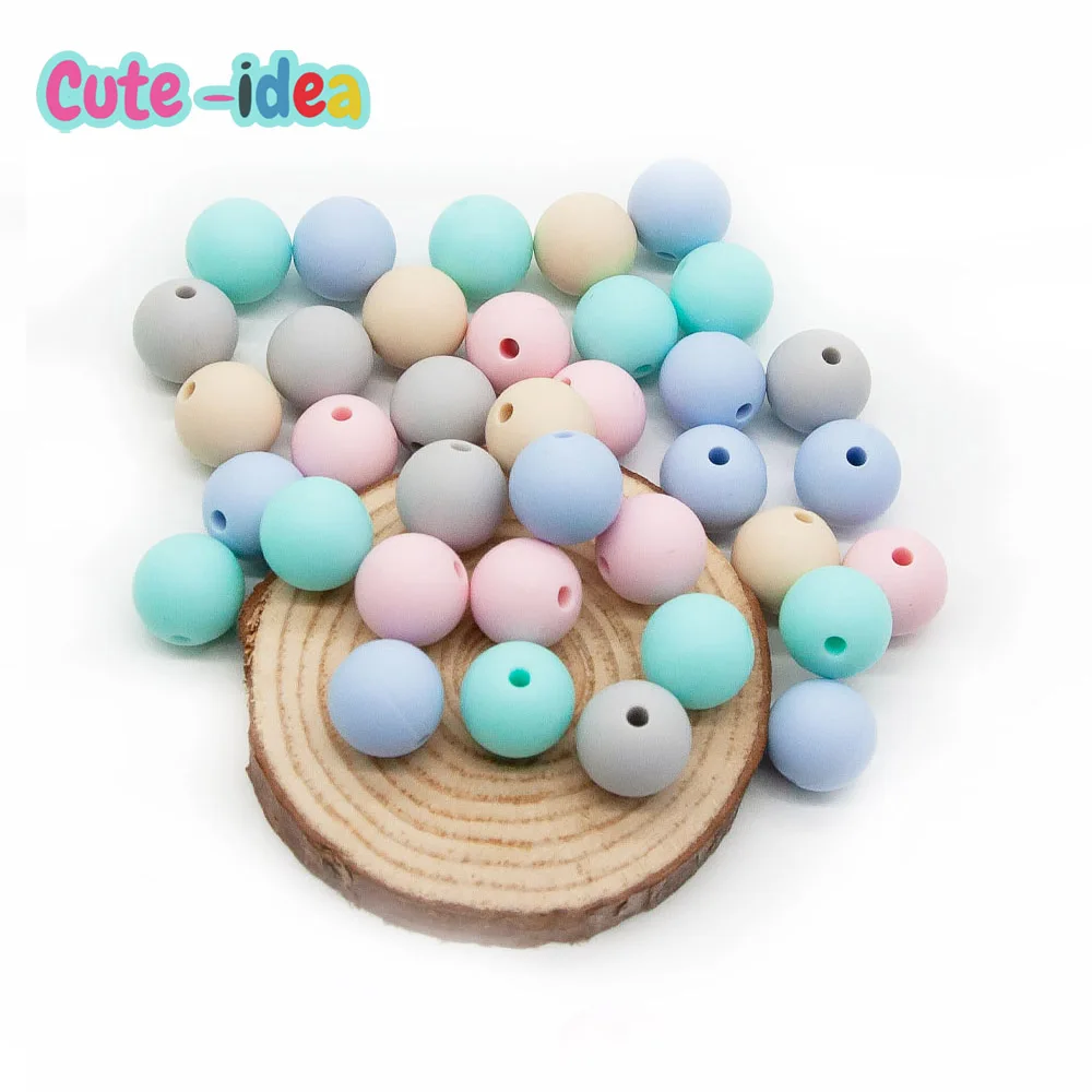 

Cute-Idea 30pcs 9mm silicone beads necklace bracelet chain loose round teether chewable teething DIY eco-friendly pacifier toy