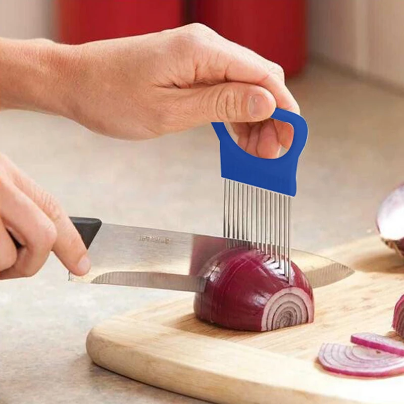 

1pcs Easy Cut Onion Holder Fork Stainless Steel+Plastic Vegetable Slicer Tomato Cutter Metal Meat Needle Gadgets Meat Frok F0076