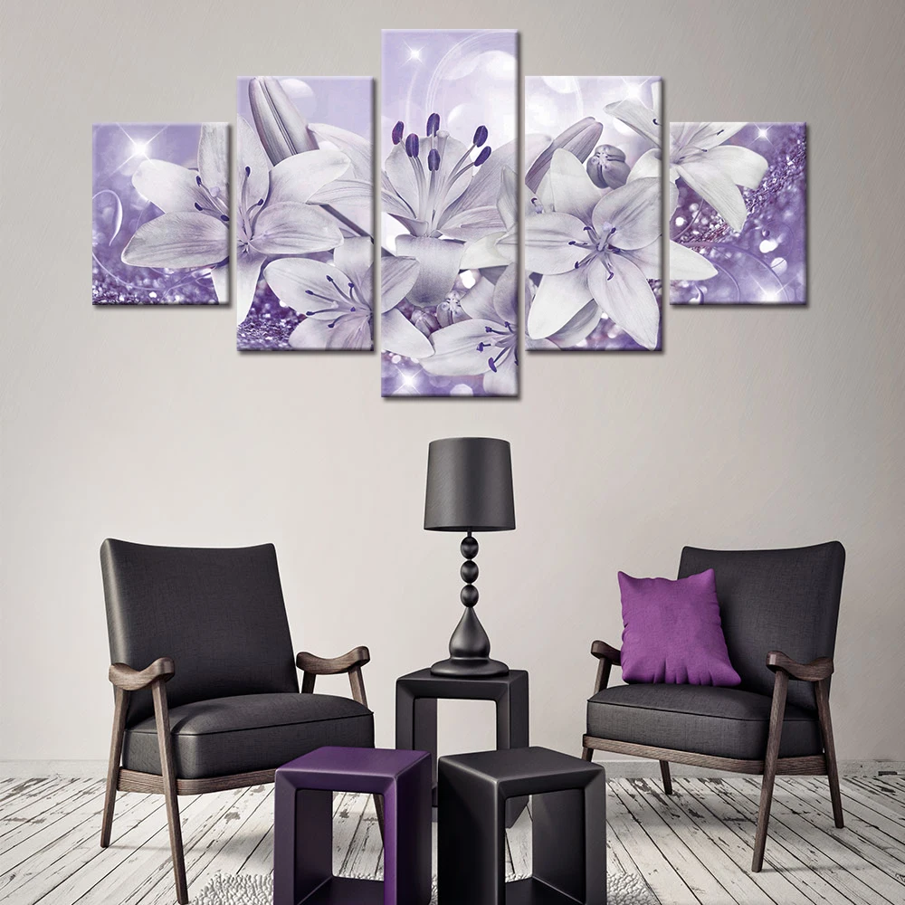 

Modular HD Print 5 Piece Abstract Lily Pictures Canvas Paintings Flower Plant Poster Wall Art For Living Room Home Decor Artwork