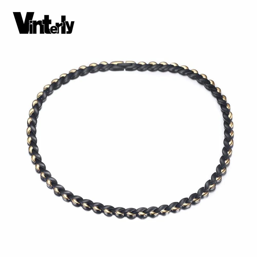 Женское длинное ожерелье Vinterly черно-Золотистое Ожерелье из нержавеющей стали в