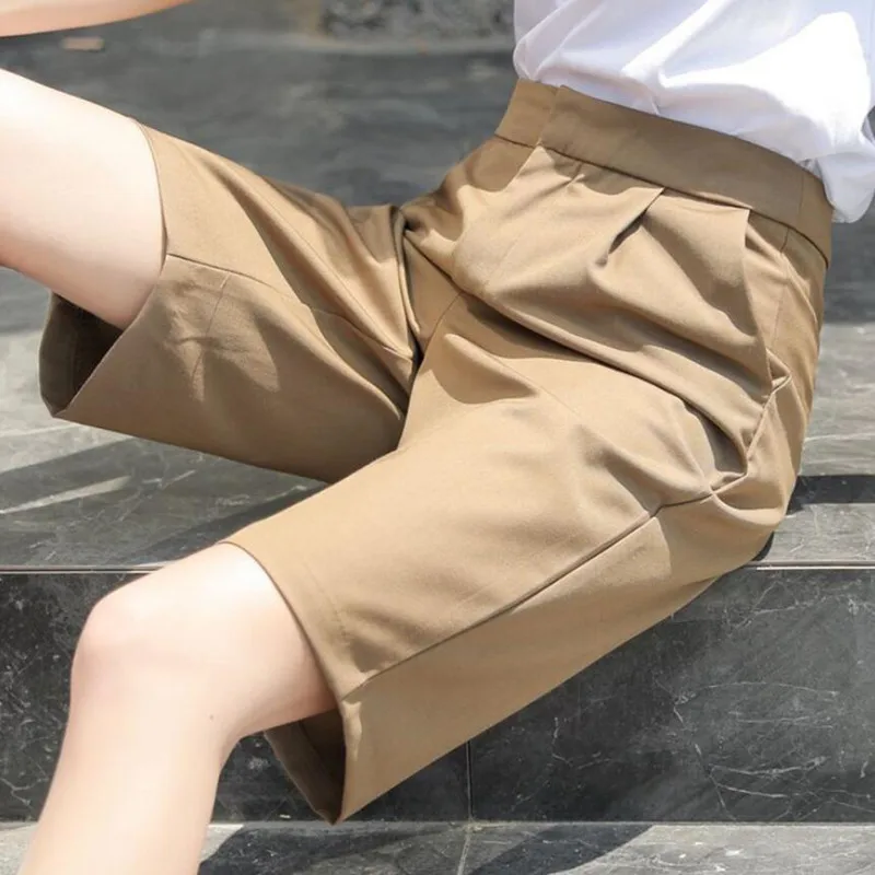 

Women Suit Shorts 2021 New Summer Elegant Ladies Office OL High Waist Loose Straight Five Piont Pants s1082