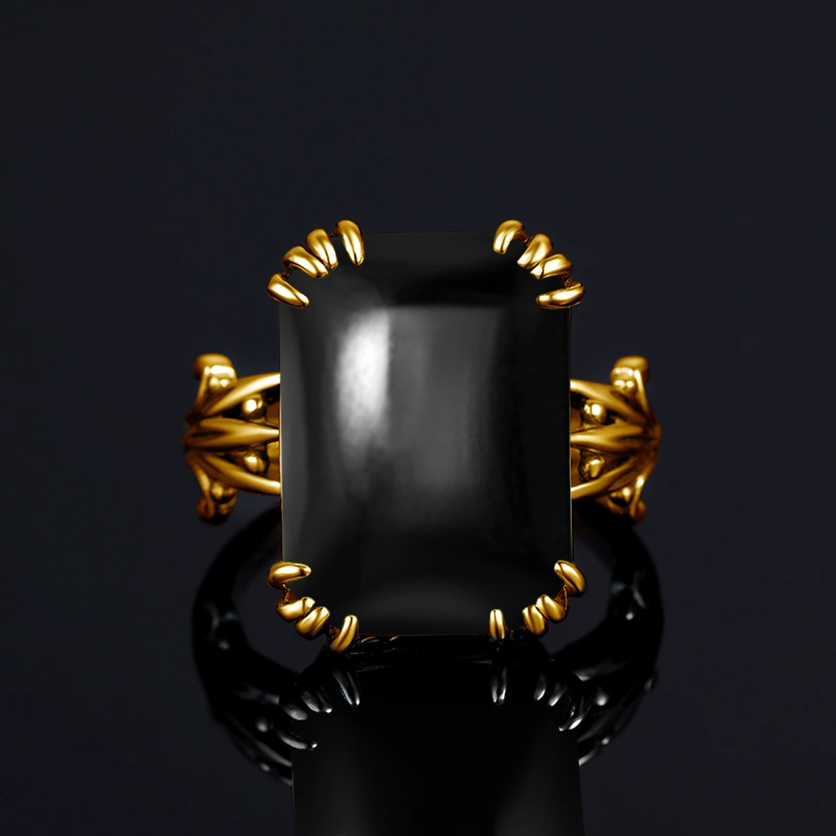 

Silver Chakra 14k Gold Rings For Women Real 925 Sterling Silver Ring Rectangle Black Onyx Undefined Fine Jewelry Party Accessory
