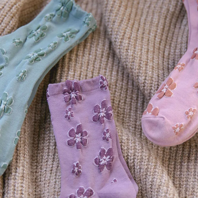 9 Pairs Socks Women Set Autumn Winter Flower Pure Cotton Breathable Soft Girl  Middle Tube High Quality Cute Things   Mori Sweet