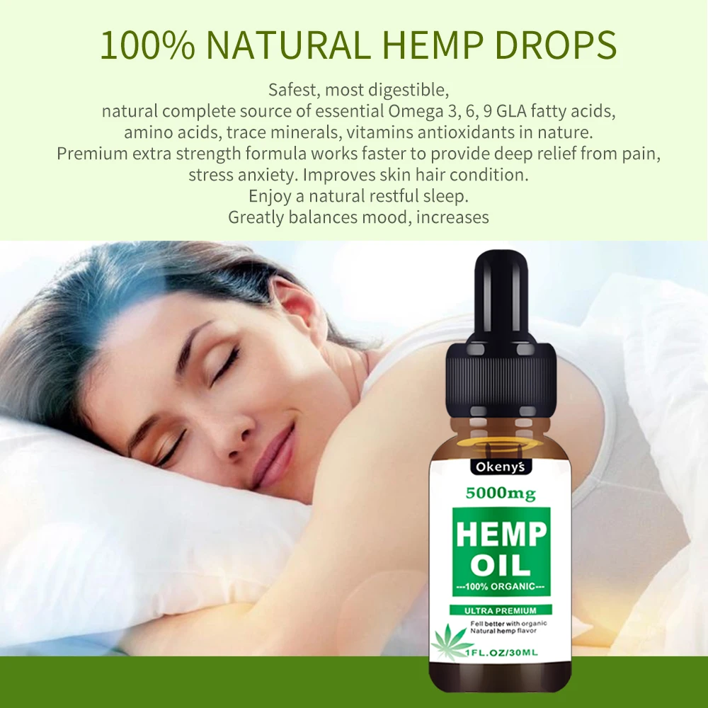 

30ml 100% Natural Hemp Oil Sleep Aid Anti Stress Hemp Extract Drops for Pain Anxiety & Stress Relief 5000mg Contains Cbd