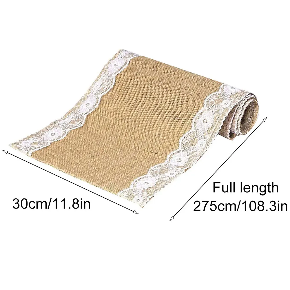 

Jute Table Cover Both Sides Lace Hollow Table Runner Tablecloth Decoration Beige Color Candlelight Dinners Decorations Table Mat