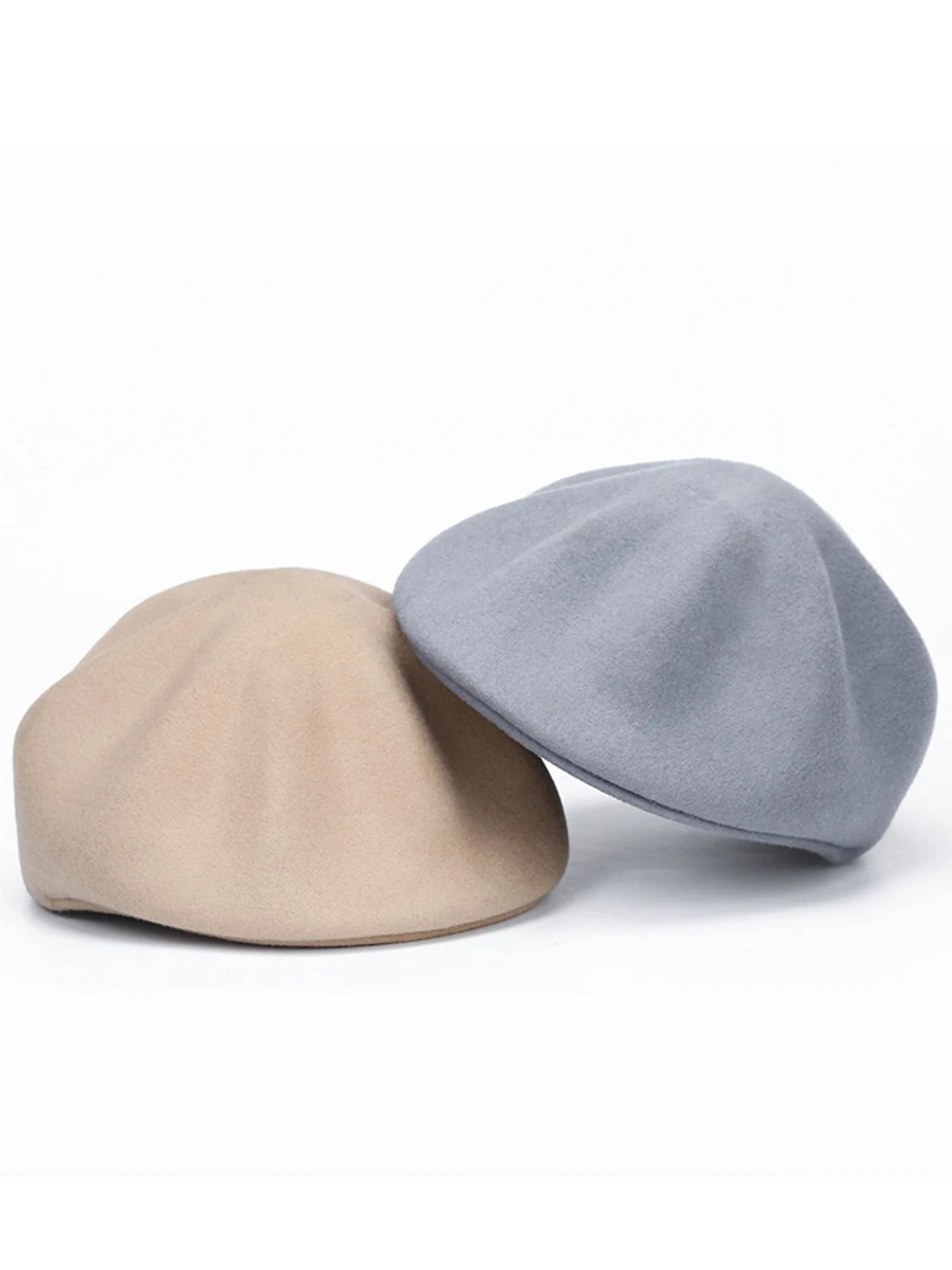 

Hight Quality Vintage 100% Wool Beret Lady Fashion Newsboy Cap Man Solid Color Felt Ivy Hat 55-58cm