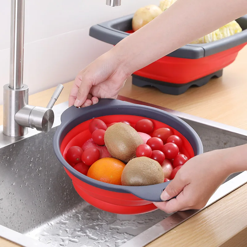 folding drain basket silicone kitchen fruit vegetable colander dish drainer washing basket strainer kitchen tool storage gadgets free global shipping