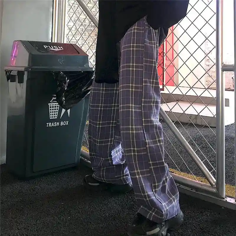

women Men Streetwear Hip Hop straight Trousers Casual Bottoms britis harajuku Plaid Elastic high Waist Pants 2021 autumn