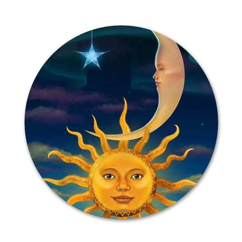58 мм Солнце Луна Звезды Красочные Значки Металлические для фотографий|Значки| |