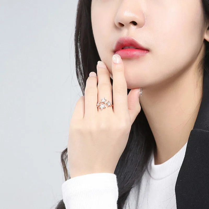 Модные открытые кольца в виде маленькой звезды с серебряным покрытием и