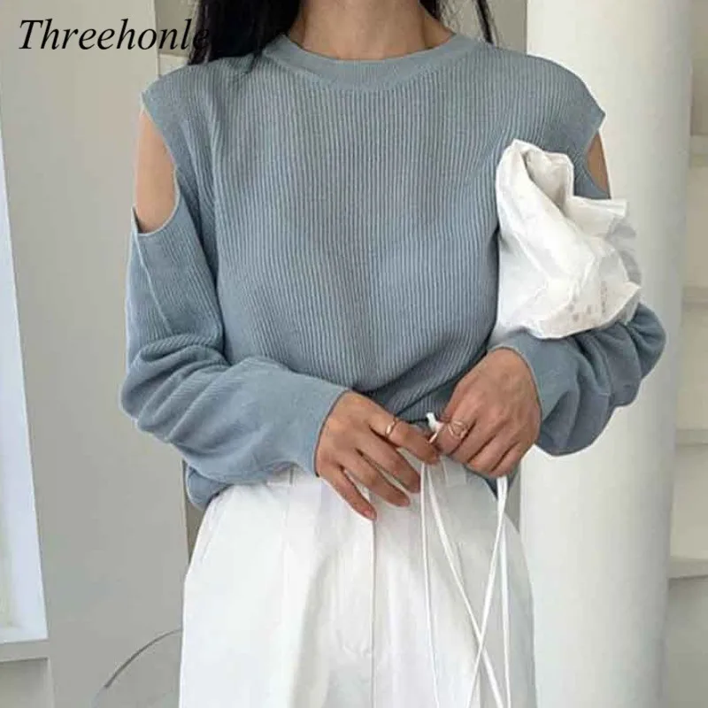 

Knitted Pullover Women Sweater Autumn O-neck Off-shoulder Slim Long Sleeve New Design Chic Korean Fashion Female Tops