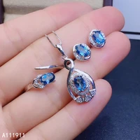 kjjeaxcmy fine jewelry 925 sterling silver inlaid natural topaz pendant ring earring suit classic support detection exquisite