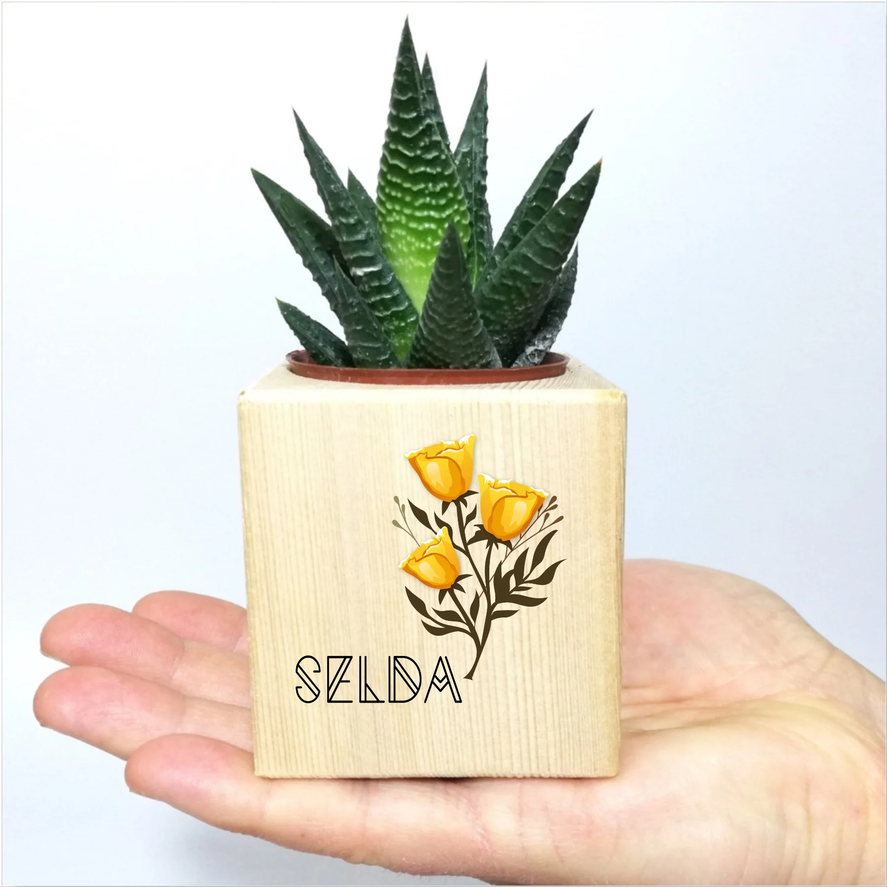 

Personalized Flower Themed Wooden Pots Sukulent