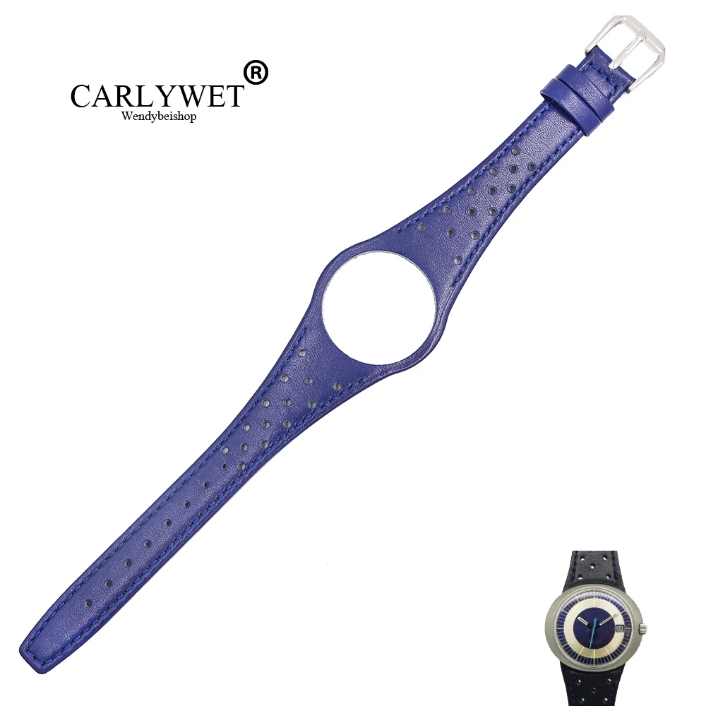

CARLYWET Red Blue Brown Black Khaki Real Calf Leather Watch Band Strap Belt With Silver Steel Buckle For Omega Dynamic