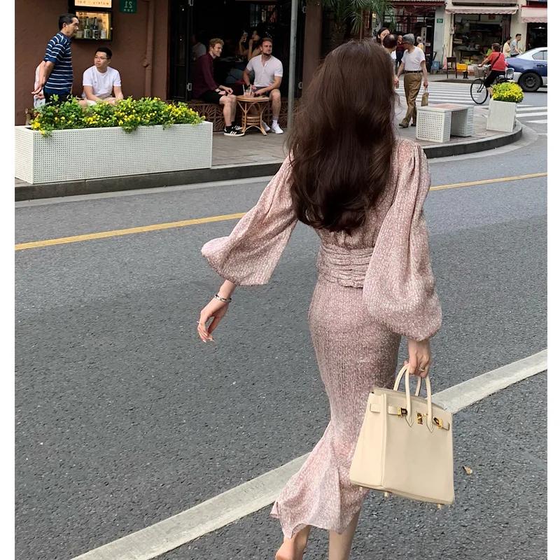 

2022 S/S temperament goddess Fan Mingyuan waist floral chiffon shirt top irregular half skirt suit long skirt