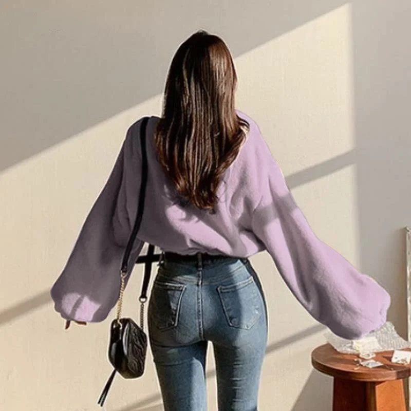 

Zoulv Winter Autumn Stand Collar Outwears Soft Warm Fluffy Faux Fur Jacket Women Thick Coat Korean Sweet Purple Coats Jackets