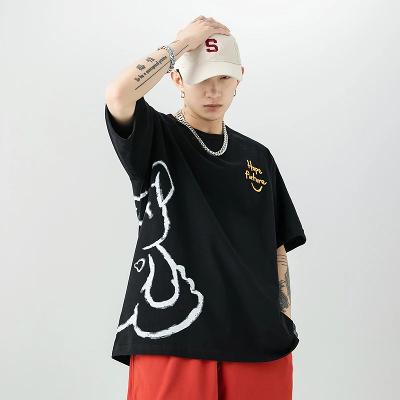 Летняя футболка в стиле хип хоп мужские/женские модели для пар Повседневная