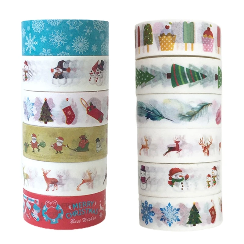 

T3EC 6Rolls Christmas Holiday Washi Tape DIY Scrapbooking Masking Adhesive Paper Tape