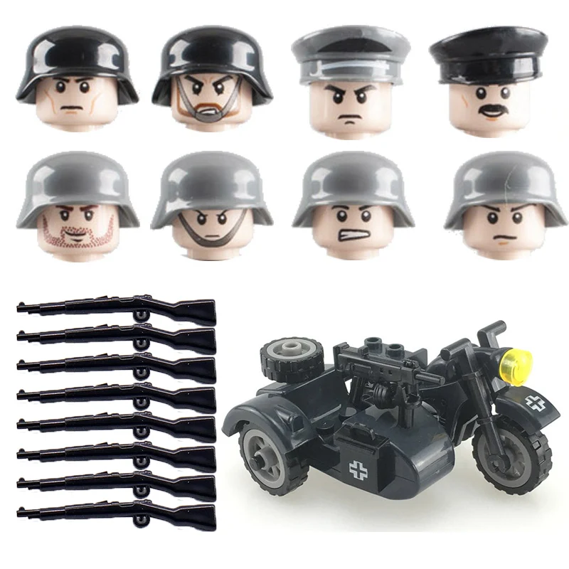 

Kids Toys 8pcs/lot ww2 Mini Military Figures Building Blocks Police Soldiers Bandit Weapon Accessories Guns Bricks For Children