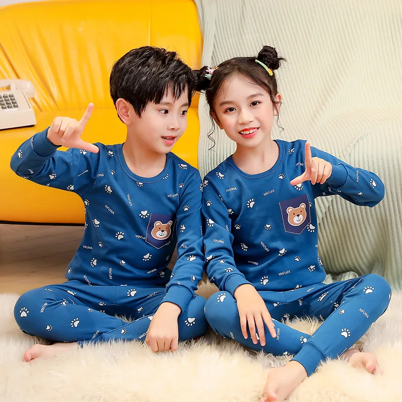 

Осенне-зимние пижамы для мальчиков и девочек, детская одежда с длинным рукавом, одежда для сна, хлопковые комплекты пижам для детей 2, 4, 6, 8, 10, ...