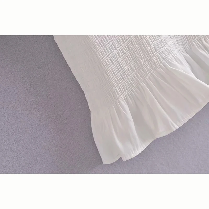 

Women Shirts Spring Autumn French Elegant Temperament Female All-Match Lapel Pleated Puff White long Sleeve Slimming Blouses