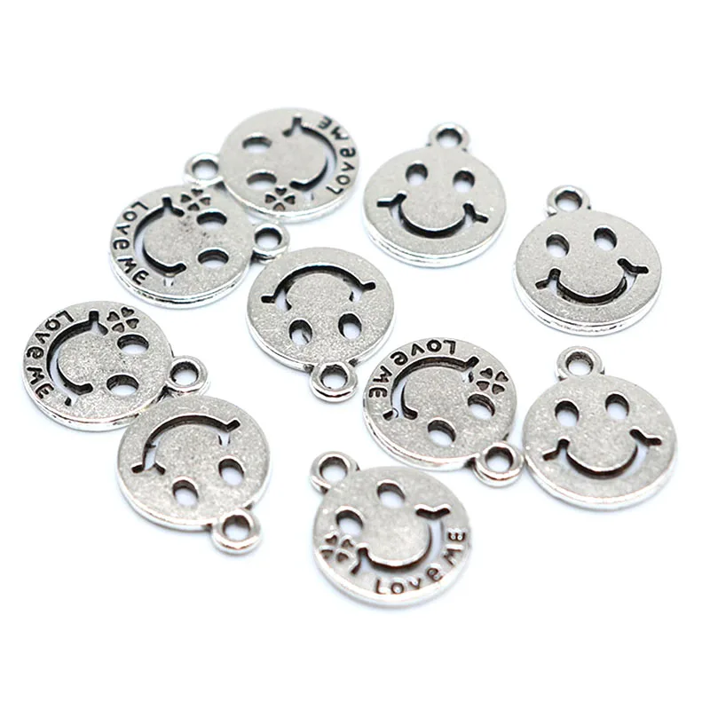 Бусины Улыбка под старину 20 шт. подвески с надписями серебристого цвета