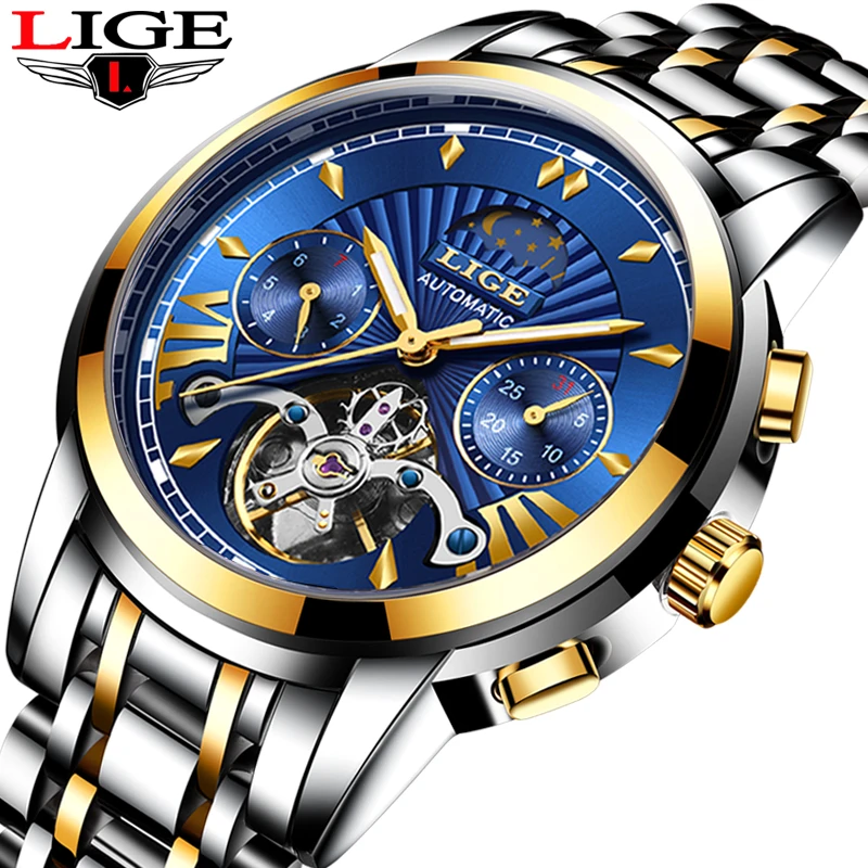 2019 популярные мужские часы LIGE Новые Топ Роскошные деловые автоматические