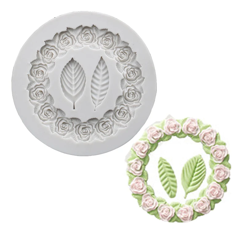 

Rose Flower With Leaf Silicone Fondant Cake Mold DIY Cake Bakeware Decoration Cake Lace Baking Mould Resin Crafts