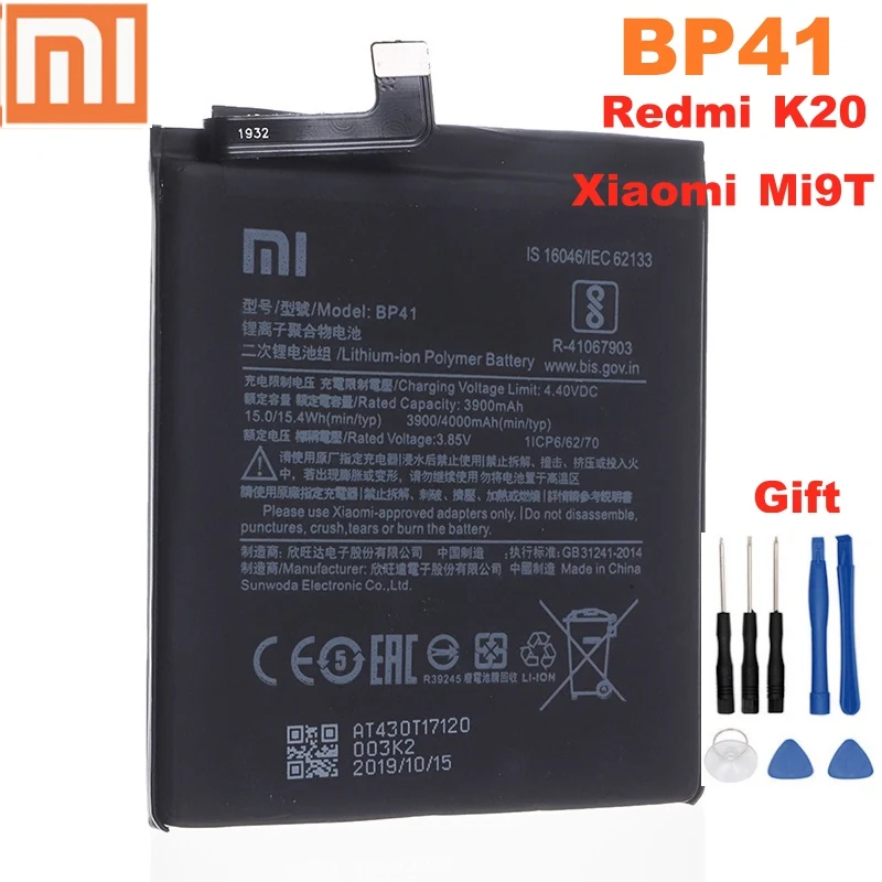 BP41 100% Оригинальный телефонный аккумулятор XIAO MI для Xiaomi Redmi K20 / Mi 9T сменные батареи