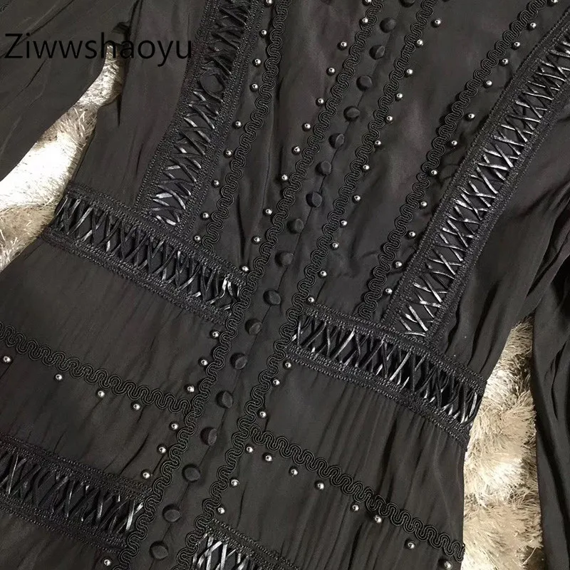 Ziwwshaoyu/высококачественное осенне-зимнее Брендовое короткое платье женские однобортные белые платья с длинным рукавом и отделкой из бус