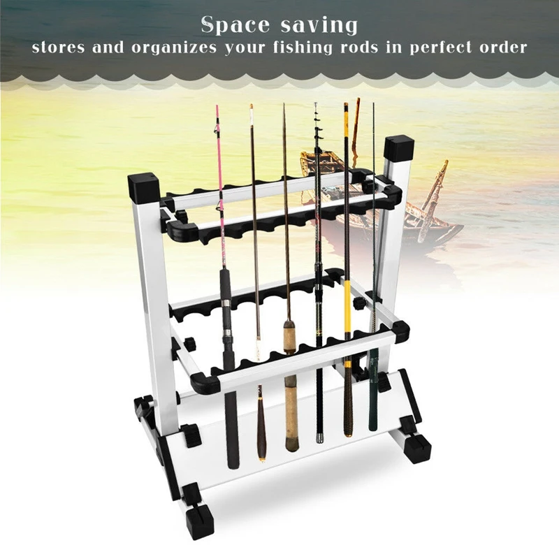 

12 Slots Fishing Rod Rack Holder Aluminum Alloy Fishing Rod Pole Bracket Display Stand