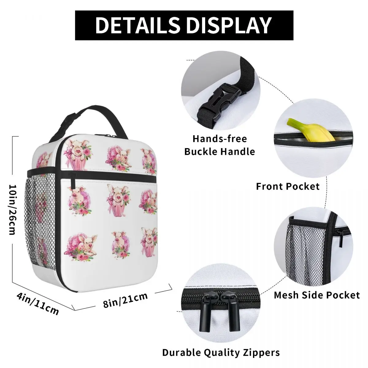 

Girly Pig Lunch Bag for Women Men Large Insulated Lunch Box with Water Bottle Holder and Pockets