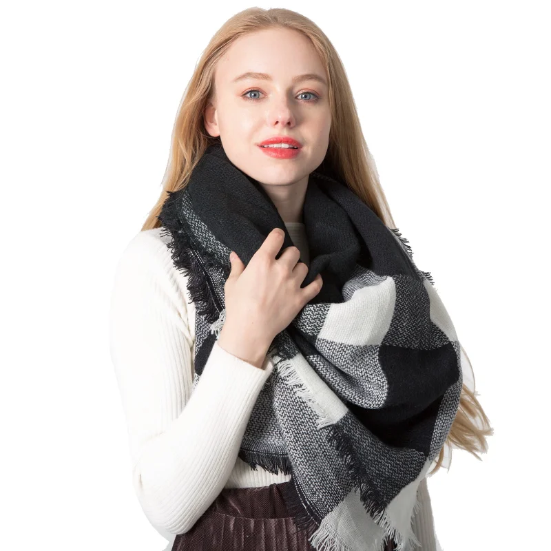 

Модный осенне-зимний двухсторонний клетчатый шарф из искусственного кашемира, Женская сохраняющая тепло шаль, Новинка