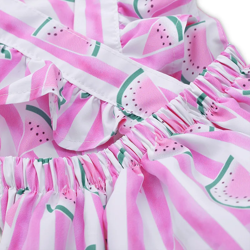 Милый розовый Боди в полоску с принтом арбуза рукавами-крылышками и открытой